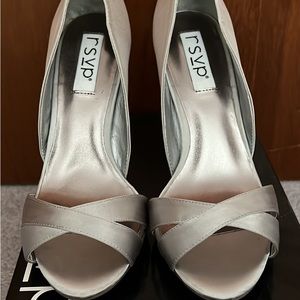 Silver satin heels